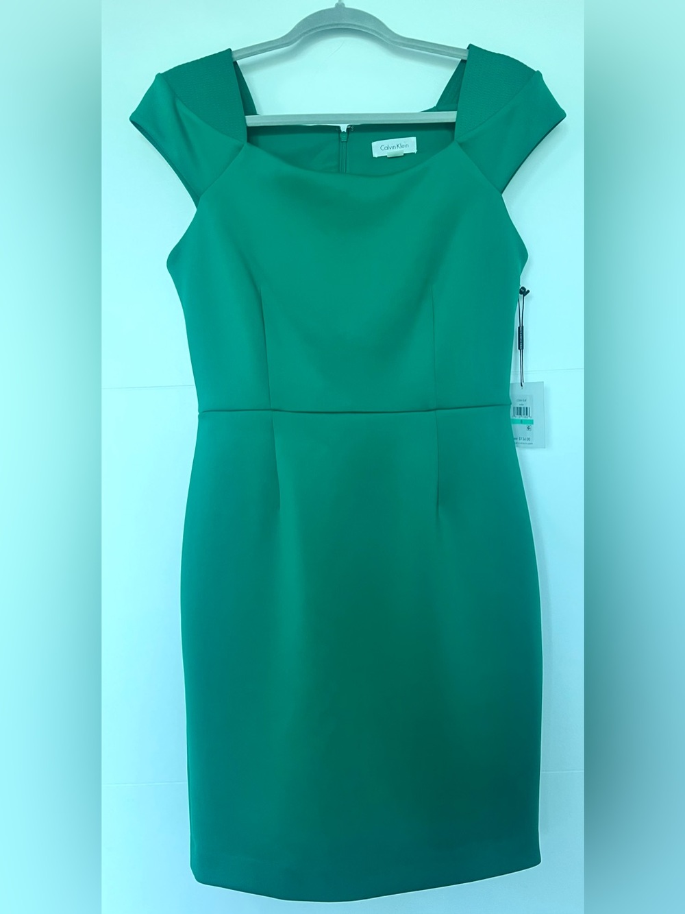NWT Calvin Klein Green Scuba Cap Sleeve Sheath Dress Size 8